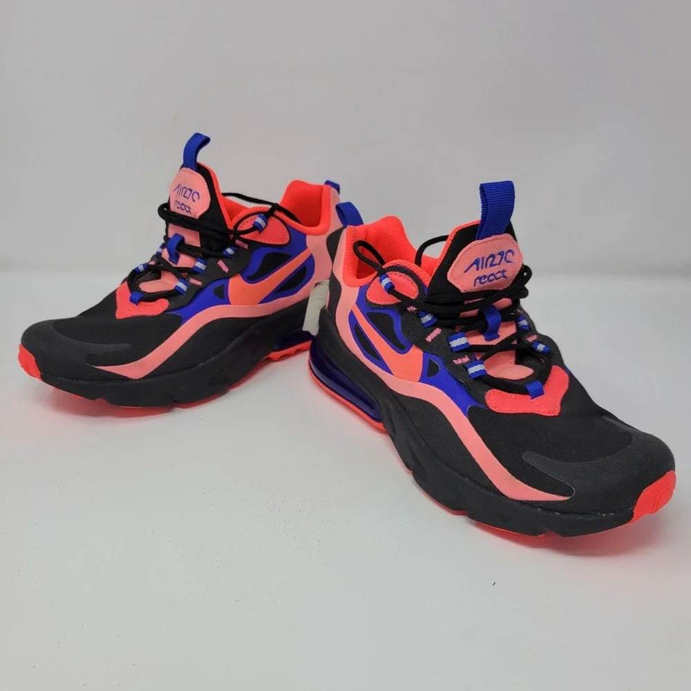 Nike Air Max 270 React‎ Athletic Shoes Black/Pink/Blue Size 4.5Y CT1579-001